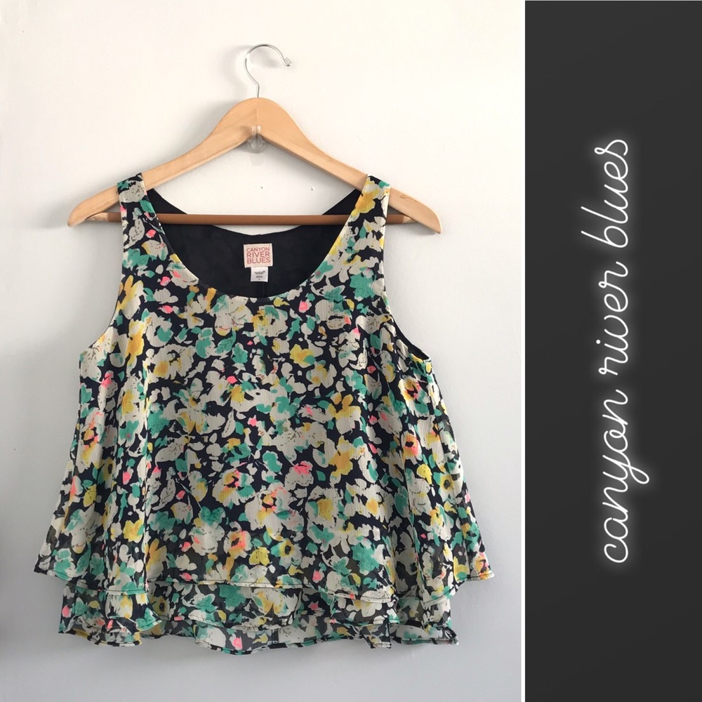 🏝️ Canyon River Blues Floral Top in Navy Neon • S